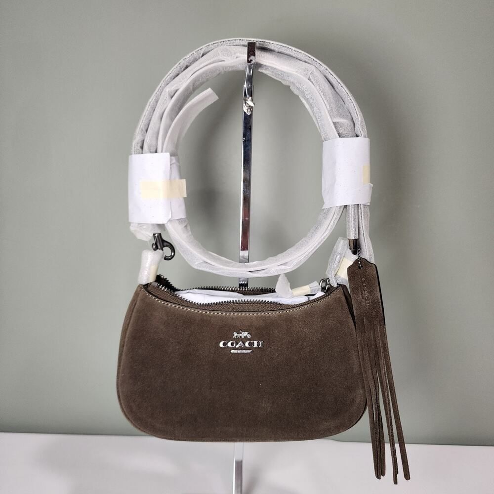 NWT Coach CCE42 Teri Mini Crossbody/Shoulder Bag In Suede Army Green - Picture 1 of 6